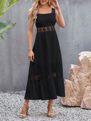 Sleeveless High Waist Midi Dress with Lace Detail