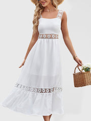 Sleeveless High Waist Midi Dress with Lace Detail