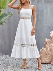 Sleeveless High Waist Midi Dress with Lace Detail