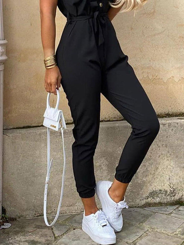 Short Sleeve Cargo Jumpsuit with Belt and Lapel in 5 Colors Sizes 6-16