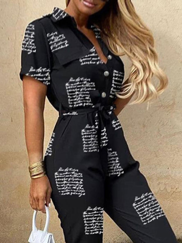 Short Sleeve Cargo Jumpsuit with Belt and Lapel in 5 Colors Sizes 6-16