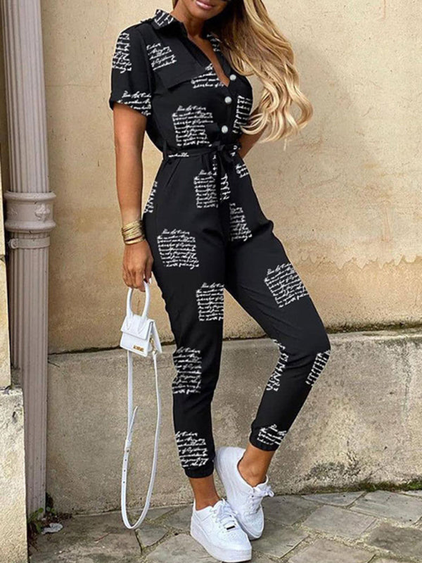 Short Sleeve Cargo Jumpsuit with Belt and Lapel in 5 Colors Sizes 6-16