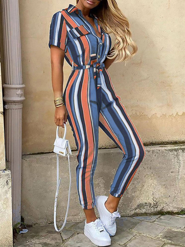 Short Sleeve Cargo Jumpsuit with Belt and Lapel in 5 Colors Sizes 6-16