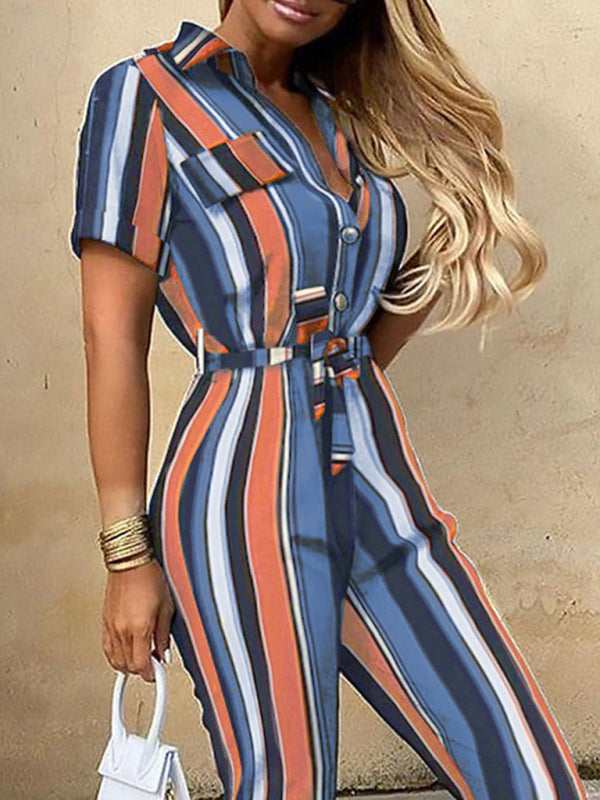 Short Sleeve Cargo Jumpsuit with Belt and Lapel in 5 Colors Sizes 6-16