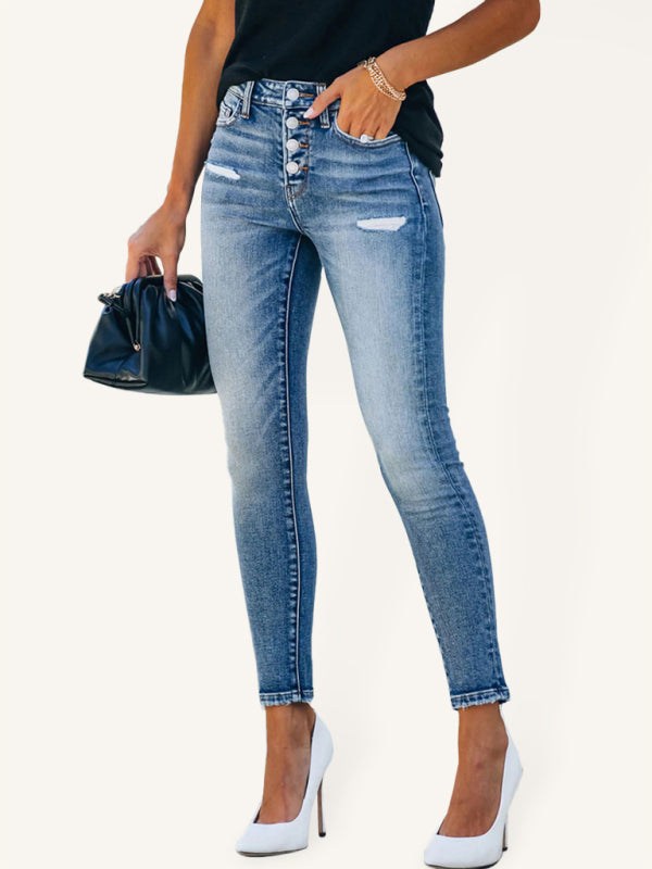 Slim Fit zerrissene High-Stretch-Jeans in 2 Farben, Größen 4–22 