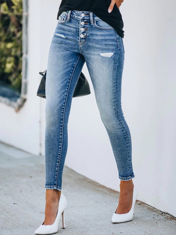 Slim Fit zerrissene High-Stretch-Jeans in 2 Farben, Größen 4–22 