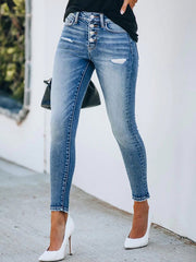 Slim Fit zerrissene High-Stretch-Jeans in 2 Farben, Größen 4–22 