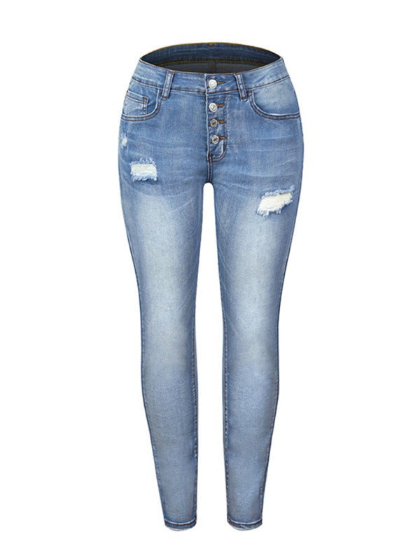 Slim Fit zerrissene High-Stretch-Jeans in 2 Farben, Größen 4–22 