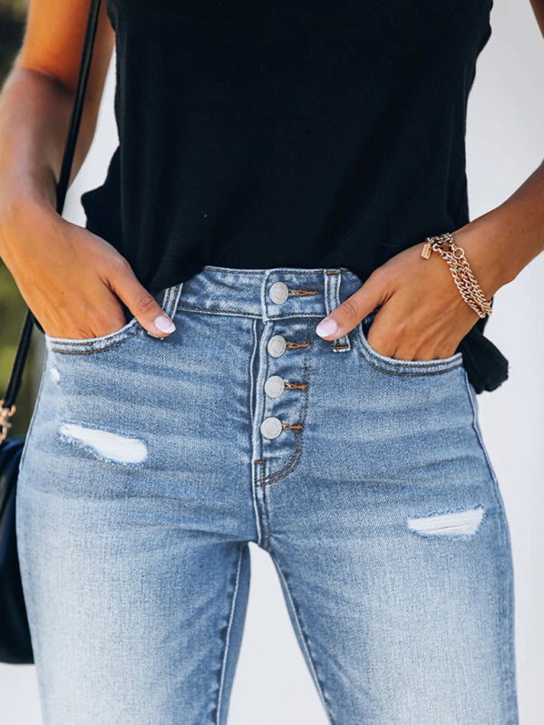 Slim Fit zerrissene High-Stretch-Jeans in 2 Farben, Größen 4–22 