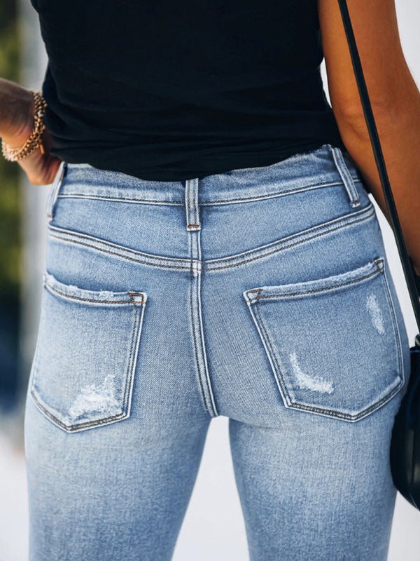 Slim Fit zerrissene High-Stretch-Jeans in 2 Farben, Größen 4–22 
