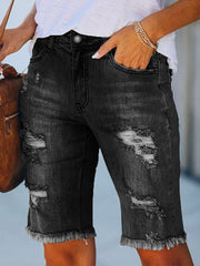 Zerrissene Jeans-Shorts bis zur Mitte des Oberschenkels in 3 Farben, Größen 4–22 