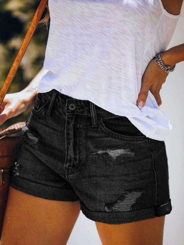 Stretch Mid Rise Denim Ripped Shorts in 3 Colors Sizes 4-20