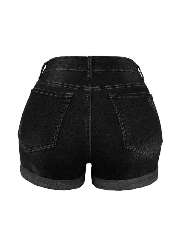 Stretch Mid Rise Denim Ripped Shorts in 3 Colors Sizes 4-20