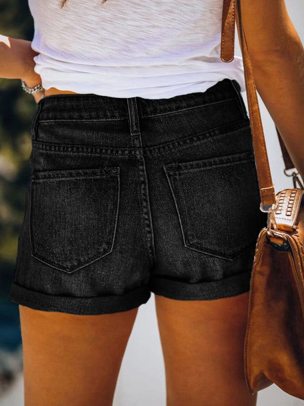 Stretch Mid Rise Denim Ripped Shorts in 3 Colors Sizes 4-20
