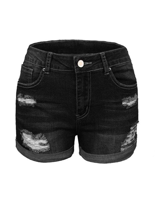 Stretch Mid Rise Denim Ripped Shorts in 3 Colors Sizes 4-20