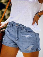 Stretch Mid Rise Denim Ripped Shorts in 3 Colors Sizes 4-20