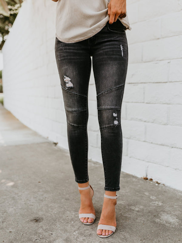 Ripped Moto Skinny Jeans with Pockets