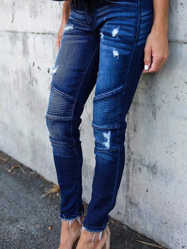 Ripped Moto Skinny Jeans with Pockets