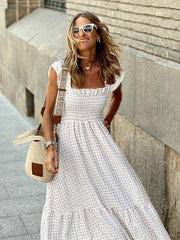 Checker Print Smocked Tiered Sundress with Ruffled Sleeves in 4 Colors Sizes 4-24