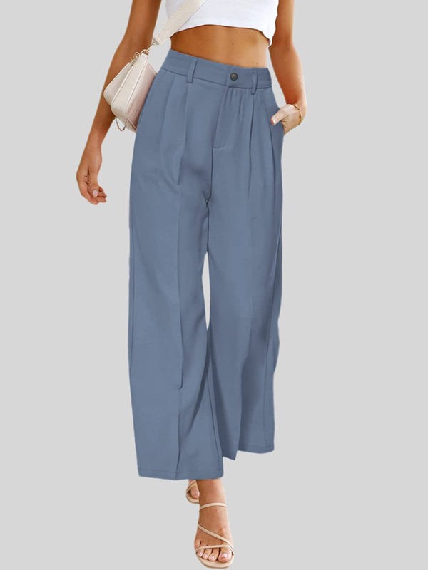 Plissierte Hose mit weitem Bein, hoher Taille und Taschen