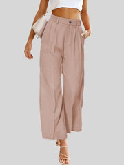 Plissierte Hose mit weitem Bein, hoher Taille und Taschen