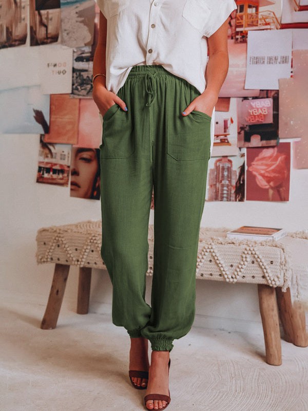 Solid Linen Jogger Pants with Drawstring Waist and Pockets in 6 Colors Sizes 4-18