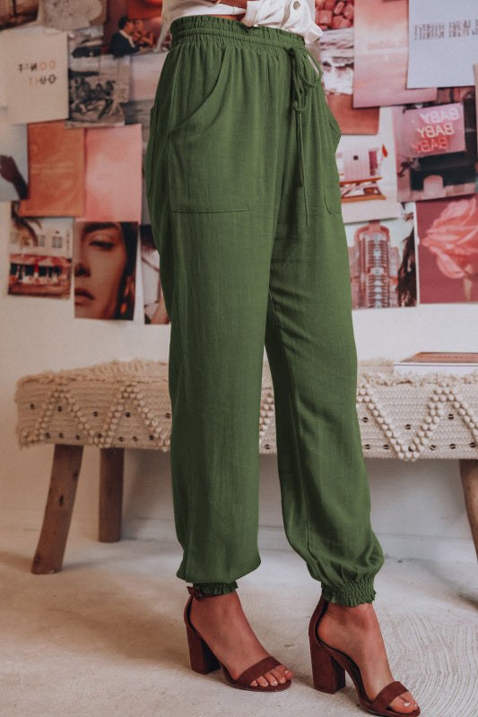 Solid Linen Jogger Pants with Drawstring Waist and Pockets in 6 Colors Sizes 4-18