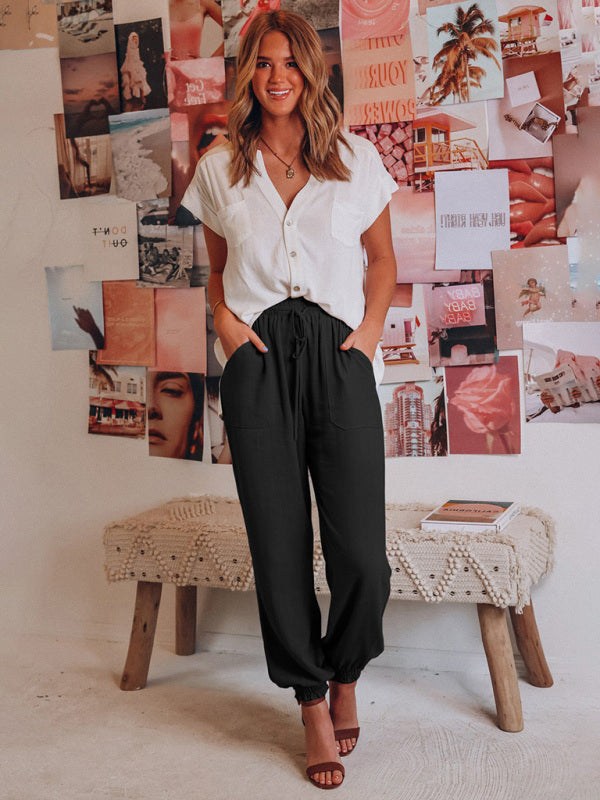 Solid Linen Jogger Pants with Drawstring Waist and Pockets in 6 Colors Sizes 4-18