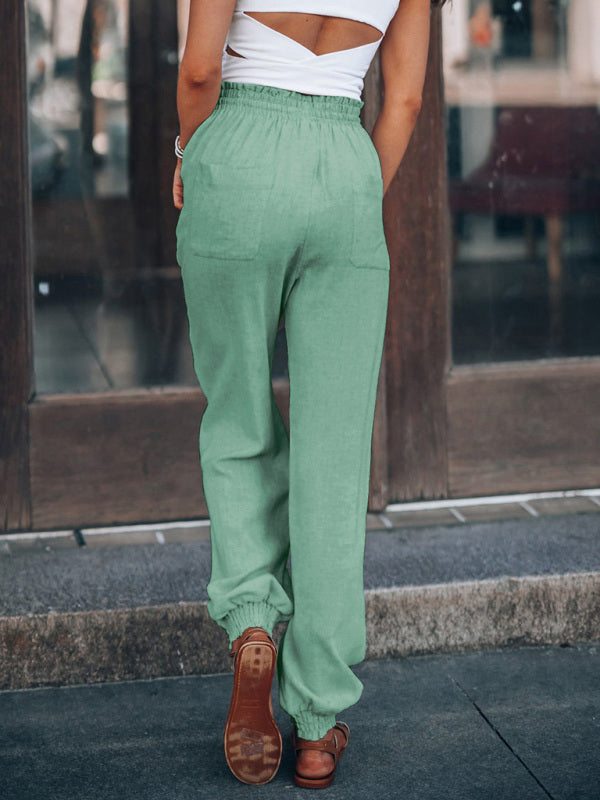 Solid Linen Jogger Pants with Drawstring Waist and Pockets in 6 Colors Sizes 4-18