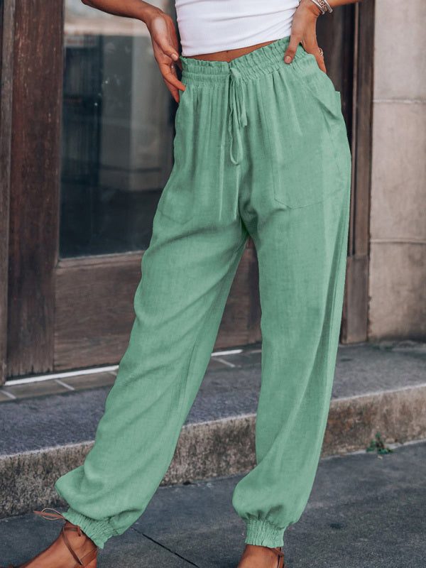 Solid Linen Jogger Pants with Drawstring Waist and Pockets in 6 Colors Sizes 4-18