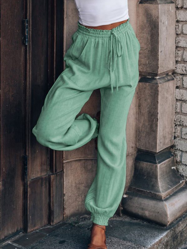 Solid Linen Jogger Pants with Drawstring Waist and Pockets in 6 Colors Sizes 4-18