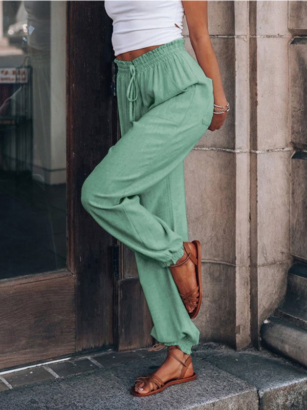 Solid Linen Jogger Pants with Drawstring Waist and Pockets in 6 Colors Sizes 4-18