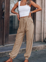 Solid Linen Jogger Pants with Drawstring Waist and Pockets in 6 Colors Sizes 4-18