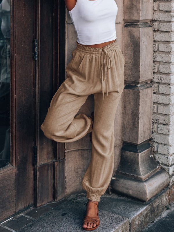 Solid Linen Jogger Pants with Drawstring Waist and Pockets in 6 Colors Sizes 4-18