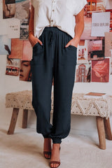 Solid Linen Jogger Pants with Drawstring Waist and Pockets in 6 Colors Sizes 4-18