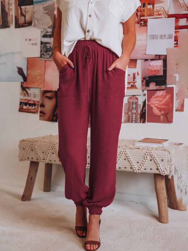Solid Linen Jogger Pants with Drawstring Waist and Pockets in 6 Colors Sizes 4-18