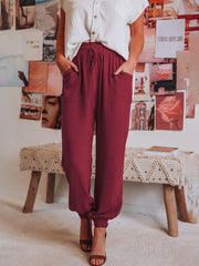 Solid Linen Jogger Pants with Drawstring Waist and Pockets in 6 Colors Sizes 4-18