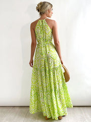 Geometric Print Halter Neck Sleeveless Boho Maxi Dress S-XL