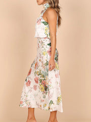 Sleeveless Halter Neck Printed Satin Maxi Dress in 6 Patterns S-XL