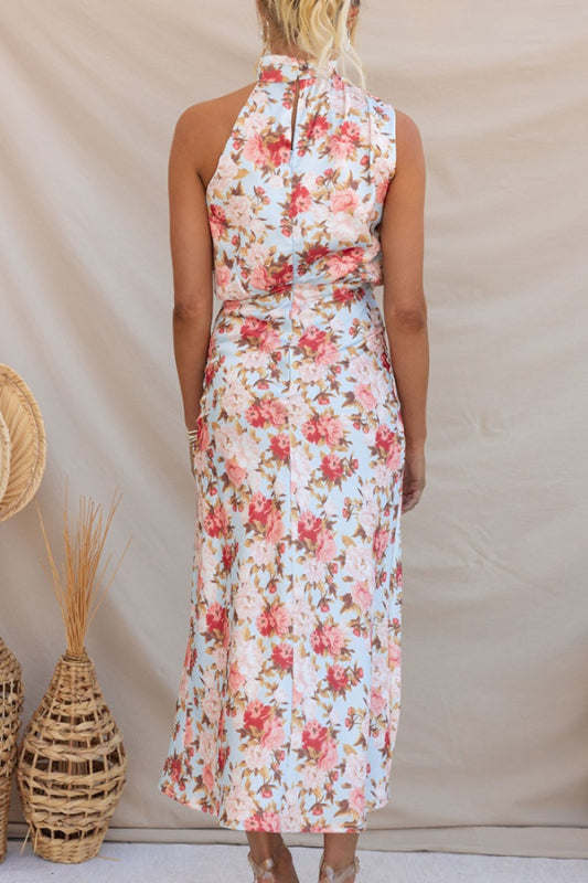 Sleeveless Halter Neck Printed Satin Maxi Dress in 6 Patterns S-XL