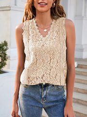 V-Neck Sleeveless Lace Top