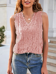 V-Neck Sleeveless Lace Top