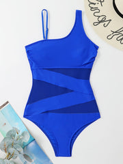 Solid One-Shoulder One-Piece Swimsuit in 6 Colors Sizes S-XL