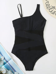 Solid One-Shoulder One-Piece Swimsuit in 6 Colors Sizes S-XL