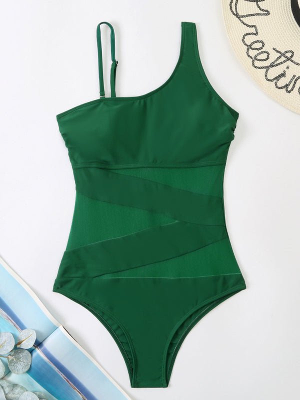 Solid One-Shoulder One-Piece Swimsuit in 6 Colors Sizes S-XL
