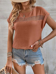 Solid Short Sleeve Top with Lace Detail in 6 Colors Sizes 4-20