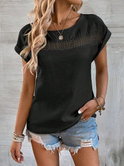 Solid Short Sleeve Top with Lace Detail in 6 Colors Sizes 4-20