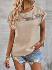 Solid Short Sleeve Top with Lace Detail in 6 Colors Sizes 4-20