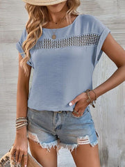 Solid Short Sleeve Top with Lace Detail in 6 Colors Sizes 4-20