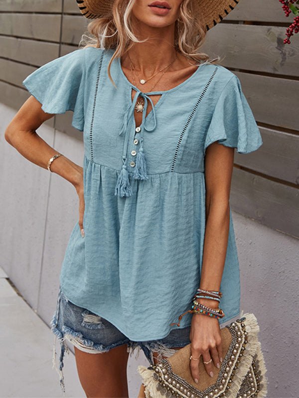 Boho Short Sleeve Top with Tassels